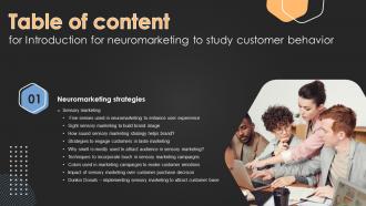 Introduction For Neuromarketing To Study Customer Behavior Table Of Content MKT SS V