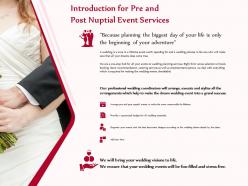 Introduction for pre and post nuptial event services ppt infographics