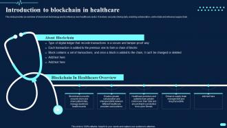 Introduction To Blockchain In Healthcare Transforming Healthcare BCT SS