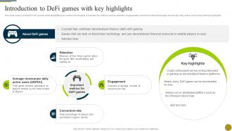 Introduction To Defi Games With Key Highlights Understanding Role Of Decentralized BCT SS