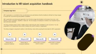Introduction To Hr Talent Acquisition Handbook Hr Recruiting Handbook Best Practices And Strategies