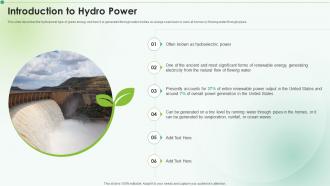 Introduction To Hydro Power Clean Energy Ppt Powerpoint Presentation Icon Images