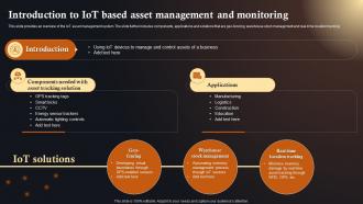 Introduction To IoT Based Asset IoT Solutions In Manufacturing Industry IoT SS