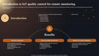 Introduction To IoT Quality Control For IoT Solutions In Manufacturing Industry IoT SS