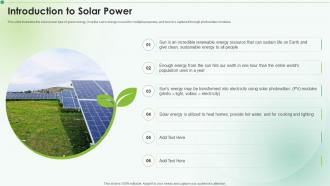 Introduction To Solar Power Clean Energy Ppt Powerpoint Presentation Icon Information