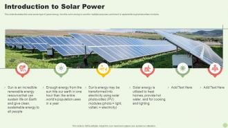 Introduction To Solar Power Green Energy Resources Ppt Slides Graphics Tutorials