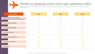 Introduction To Tourism Marketing Checklist For Optimizing Website Search Engine Optimization SEO MKT SS V