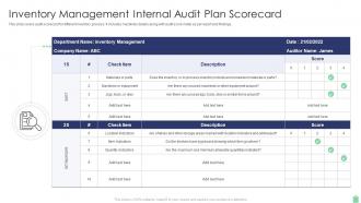 Inventory Management Internal Audit Plan Scorecard