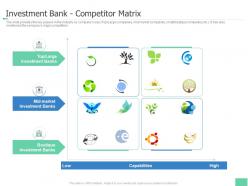 Investment bank competitor matrix investment pitch book overview ppt elements