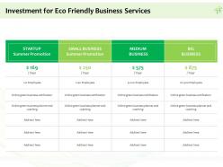 Investment for eco friendly business services ppt powerpoint presentation icon layouts