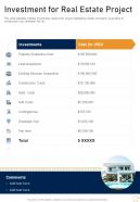 Investment For Real Estate Project One Pager Sample Example Document