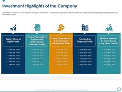 Investment highlights of the company general and ipo deal ppt infographics