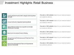 Investment highlights retail business powerpoint ideas