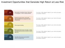 Investment opportunities that generate high return at less risk