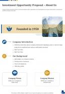 Investment Opportunity Proposal About Us One Pager Sample Example Document