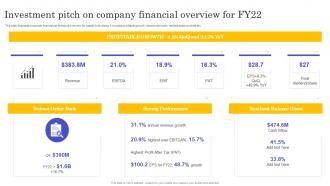 Investment Pitch On Company Financial Overview For Fy22