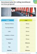 Investment Plan For Railing Installment Services Proposal One Pager Sample Example Document