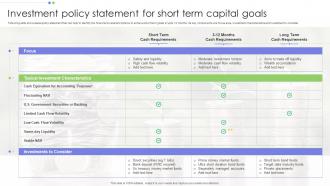 Investment Policy Statement For Short Term Capital Goals