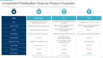Investment prioritization tools for product evolution implementing product lifecycle