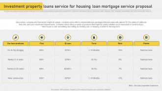 Investment Property Loans Service For Housing Loan Mortgage Service Proposal