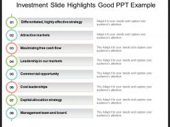 Investment slide highlights good ppt example