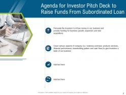 Investor pitch deck to raise funds from subordinated loan powerpoint presentation slides
