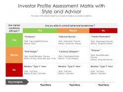 Investor profile assessment matrix with style and advisor