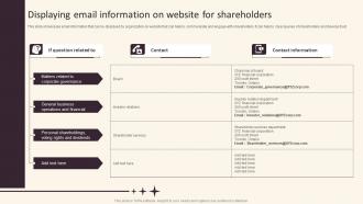 Investor Relations And Communication Displaying Email Information On Website For Shareholders