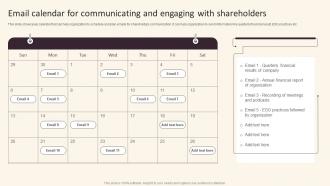 Investor Relations And Communication Email Calendar For Communicating And Engaging With Shareholders