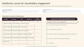 Investor Relations And Communication Satisfaction Survey For Shareholders Engagement