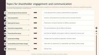 Investor Relations And Communication Topics For Shareholder Engagement And Communication