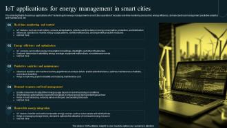 IoT Applications For Energy Management In IoT Revolution In Smart Cities Applications IoT SS