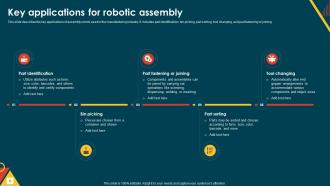 IoT In Manufacturing IT Key Applications For Robotic Assembly Ppt Background