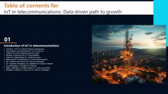 IoT In Telecommunications Data Driven Path To Growth Table Of Contents IoT SS