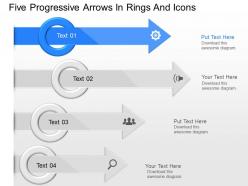 Ip five progressive arrows in rings and icons powerpoint template