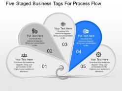 Iq five sequential tags and icons for process flow powerpoint template