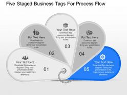 Iq five sequential tags and icons for process flow powerpoint template