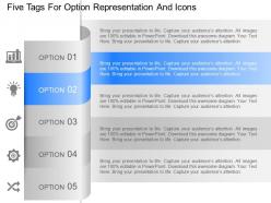 Ir five tags for option representation and icons powerpoint template