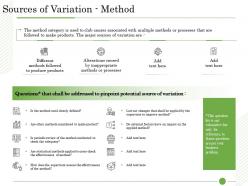 Ishikawa analysis organizational sources of variation method alterations ppt infographics