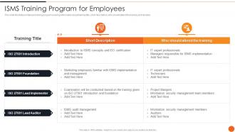 Isms Training Program For Employees Iso 27001certification Process Ppt Slides Example Introduction