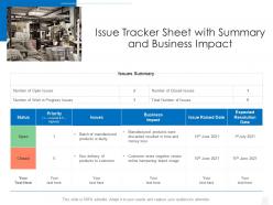 Issue tracker sheet with summary and business impact