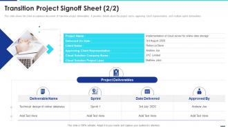IT Change Execution Plan Transition Project Signoff Sheet