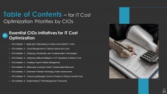 It Cost Optimization Priorities By Cios For Table Of Contents Ppt Slides Infographics