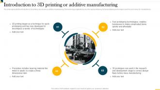 IT In Manufacturing Industry Introduction To 3D Printing Or Additive Manufacturing