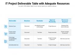 It project deliverable table with adequate resources