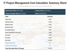 It project management cost calculation summary sheet