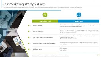 IT Services Company Profile Our Marketing Strategy And Mix Ppt Slides