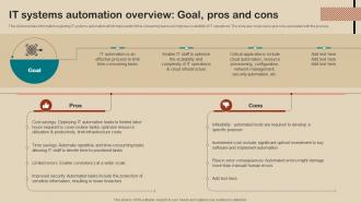 IT Strategy Planning Guide IT Systems Automation Overview Goal Pros And Cons Strategy SS V