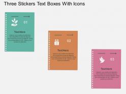 It three stickers text boxes with icons flat powerpoint design