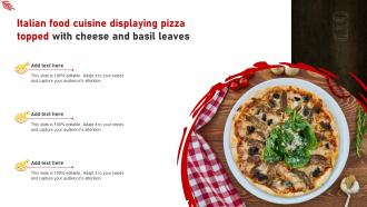 Italian Food Cuisine Displaying Pizza Topped With Cheese And Basil Leaves